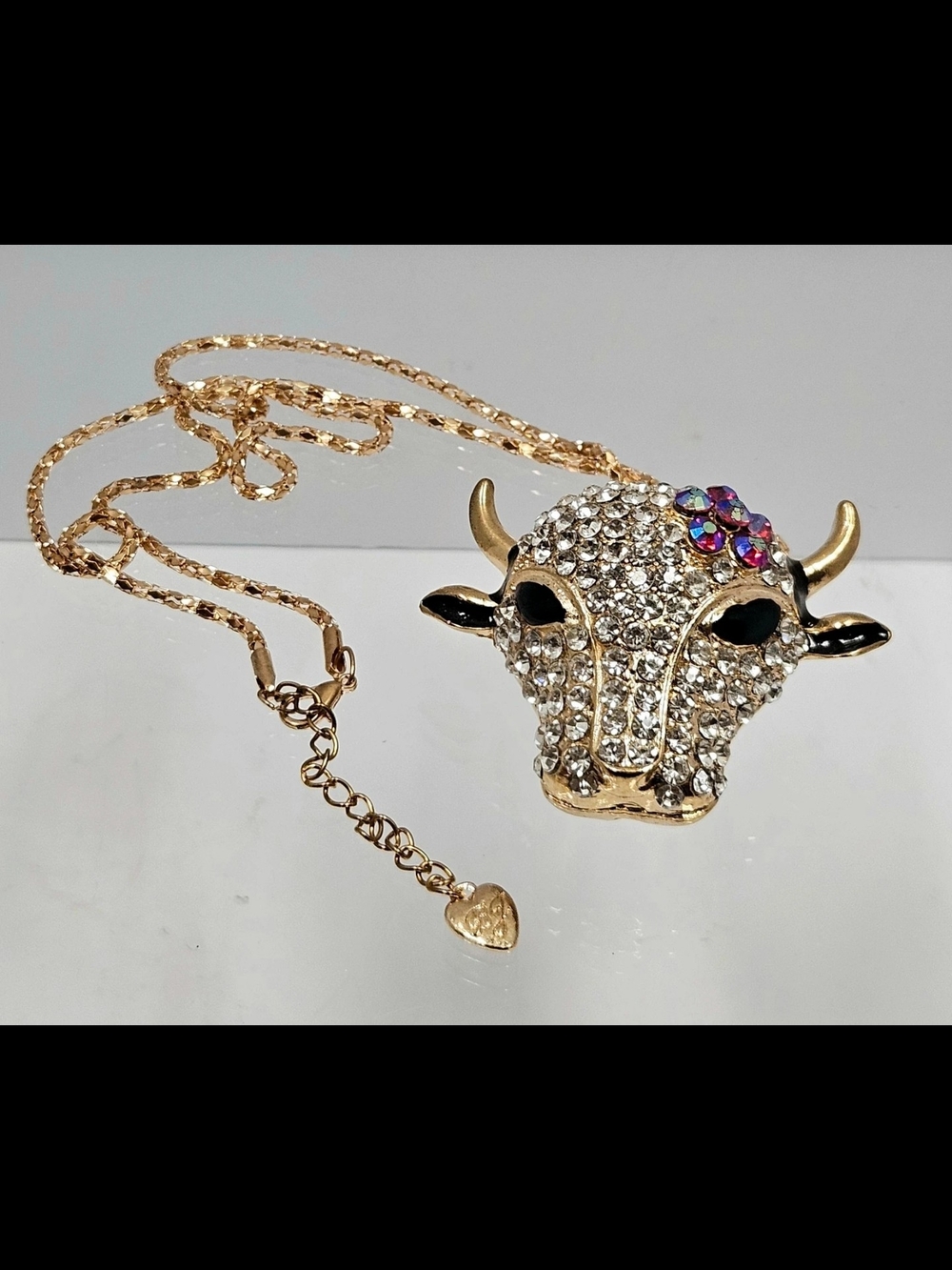 Betsey Johnson Gold-Tone Crystal Bull Head Necklace with Multicolor Accent